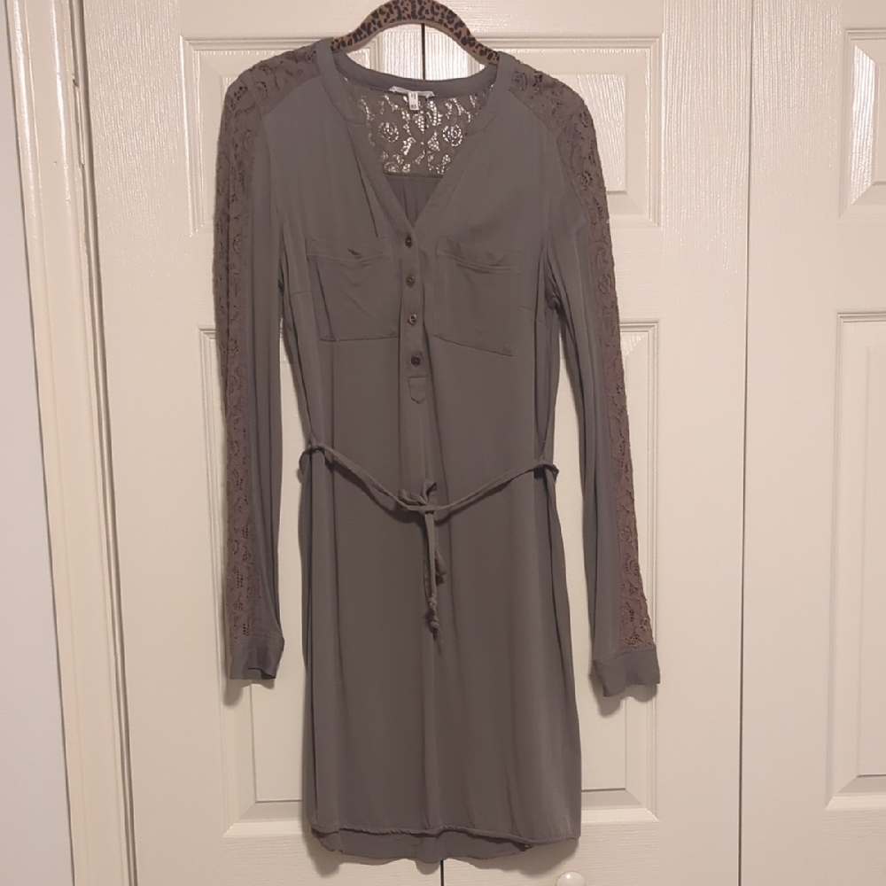 Maurices Boho Olive Green Long Sleeve Dress with Lace Accents